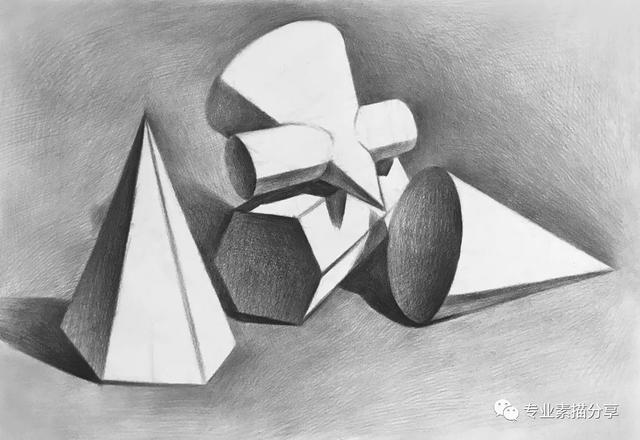 画石膏几何体的四个步骤(多个石膏组合画法与步骤)(5)