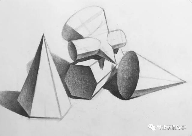 画石膏几何体的四个步骤(多个石膏组合画法与步骤)(4)