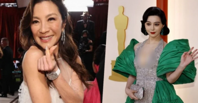 ​奥斯卡2023杨紫琼走红毯比爱心 范冰冰一身低胸性感礼服出席