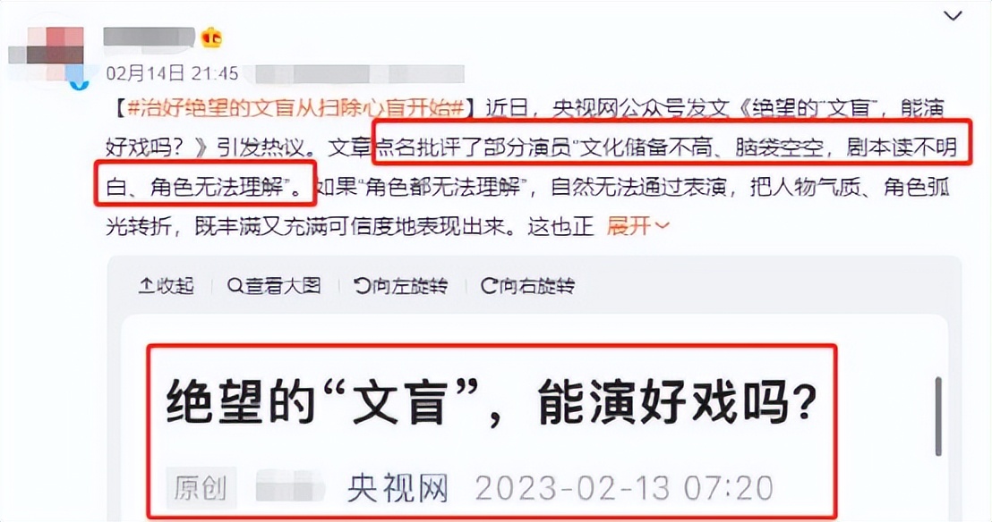 绝望的文盲能演好戏吗?央视网下场痛批,内娱遮羞布终被揭开!