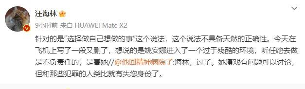 汪海林点评姚安娜演技遭高群书回怼:有失您身份