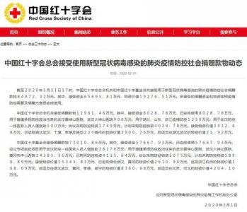 中国红十字会总会公布社会捐赠情况:接受资金65695.81万元,物资价值19276.5
