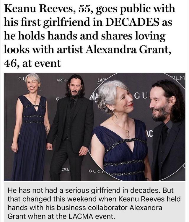 55岁帅大叔基努里维斯恋爱了!新女友小8岁却一头白发苍老像奶奶