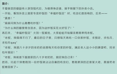 推书 - 古穿今美食文,非常下饭的《幸福炒饭店》
