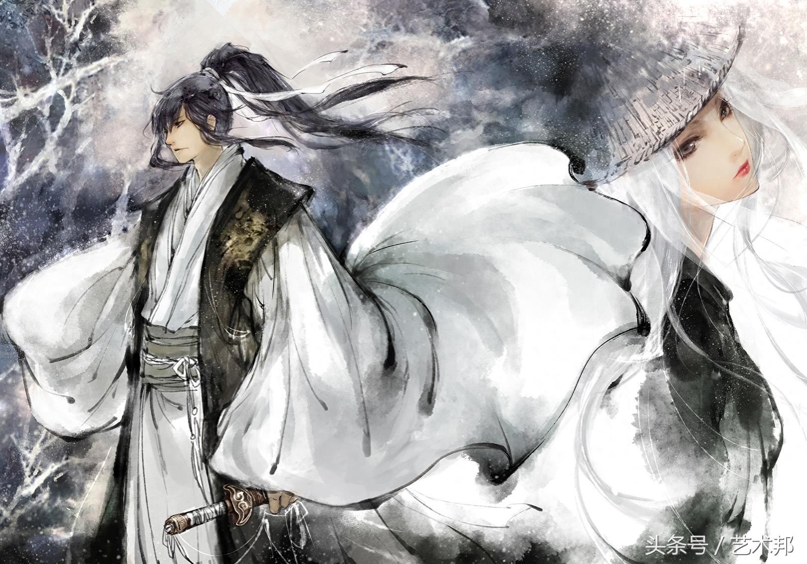 一组满分的高清古风水墨唯美人物手绘插画 一个叫景殊的插画奇侠