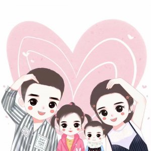 过新年,手绘全家福一家四口头像,网友直呼: 太好看了