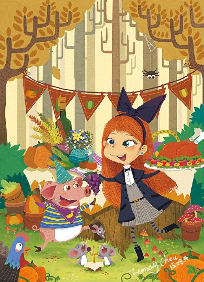 色彩丰富,形象可爱,一组超好看的森系插画作品