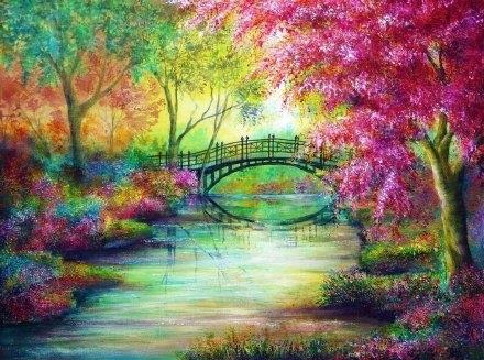 惊艳！超好看的一组丙烯风景画，仿佛置身于梦境般的童话世界