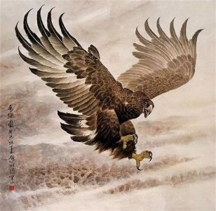 ​鹰击长空 动感十足——张策大气的工笔雄鹰作品欣赏